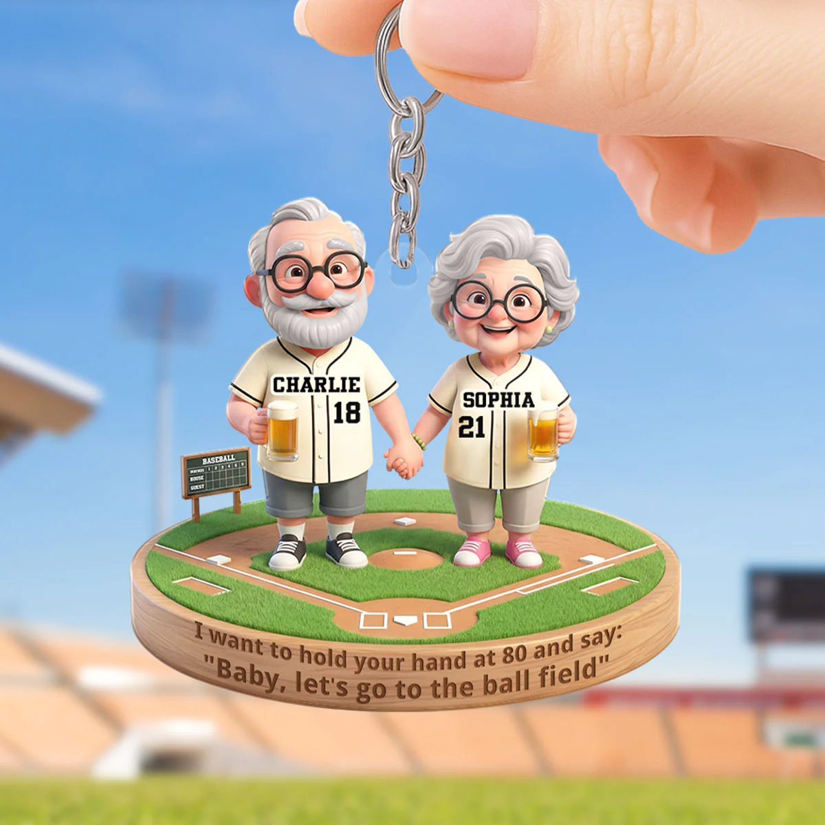 Baby Let's Go to the Ball Field Baseball Couple - Personalized Acrylic Keychain - Sentimental Gift for him, for her - Image 2