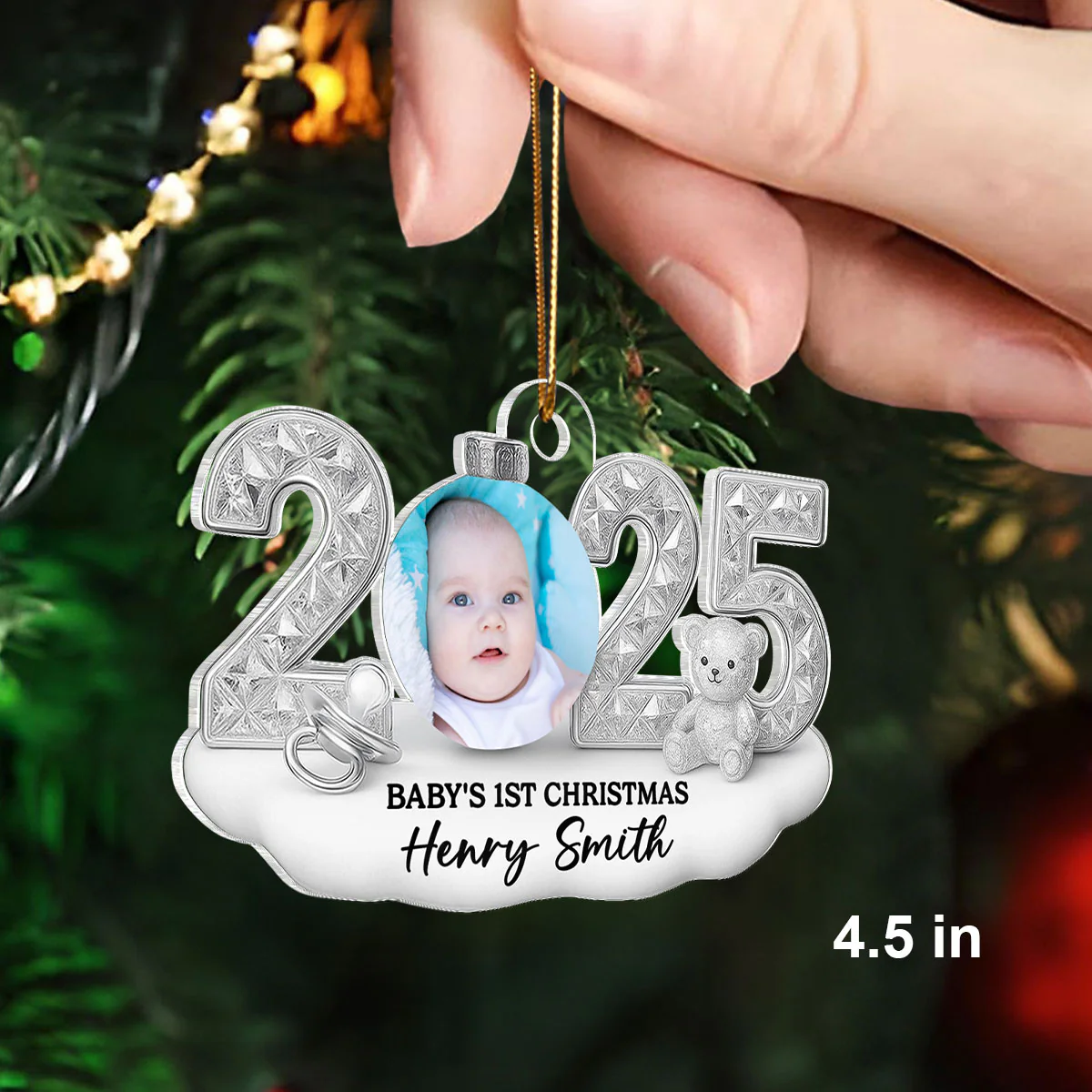 Baby Photo 2025 First Christmas - Personalized Acrylic Ornament - Christmas Gift for New Parent, Newborn Keepsake - Image 2