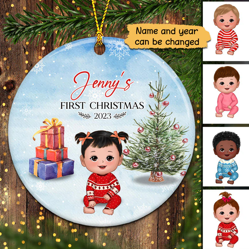 Baby‘s First Christmas Doll Personalized Decorative Circle Ornament - Image 2