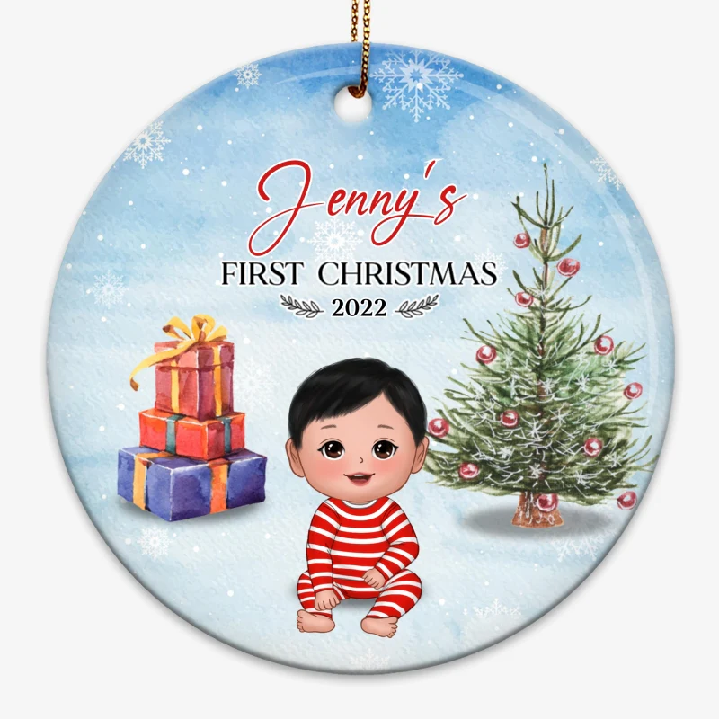 Baby‘s First Christmas Doll Personalized Decorative Circle Ornament - Image 3
