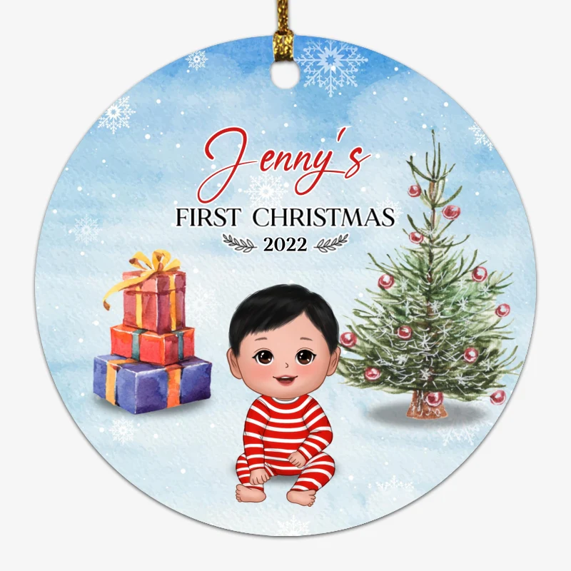 Baby‘s First Christmas Doll Personalized Decorative Circle Ornament - Image 4