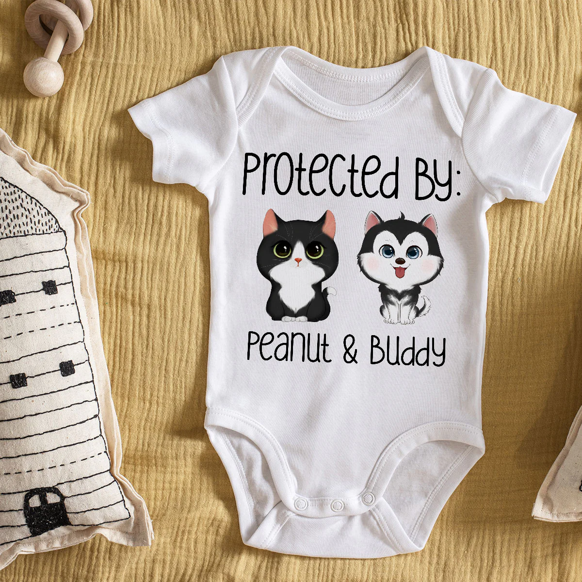 Baby Shower Gift Protected By Pets Personalized Onesie - Image 3