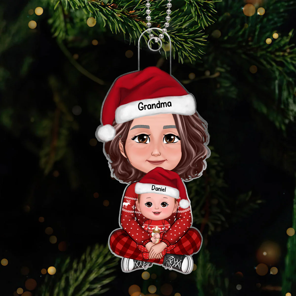 Baby Sitting In Grandma Mom Lap Crossed Leg Christmas Gift Personalized Acrylic Ornament-Baby's First Christmas-Personalized Gift For Grandma