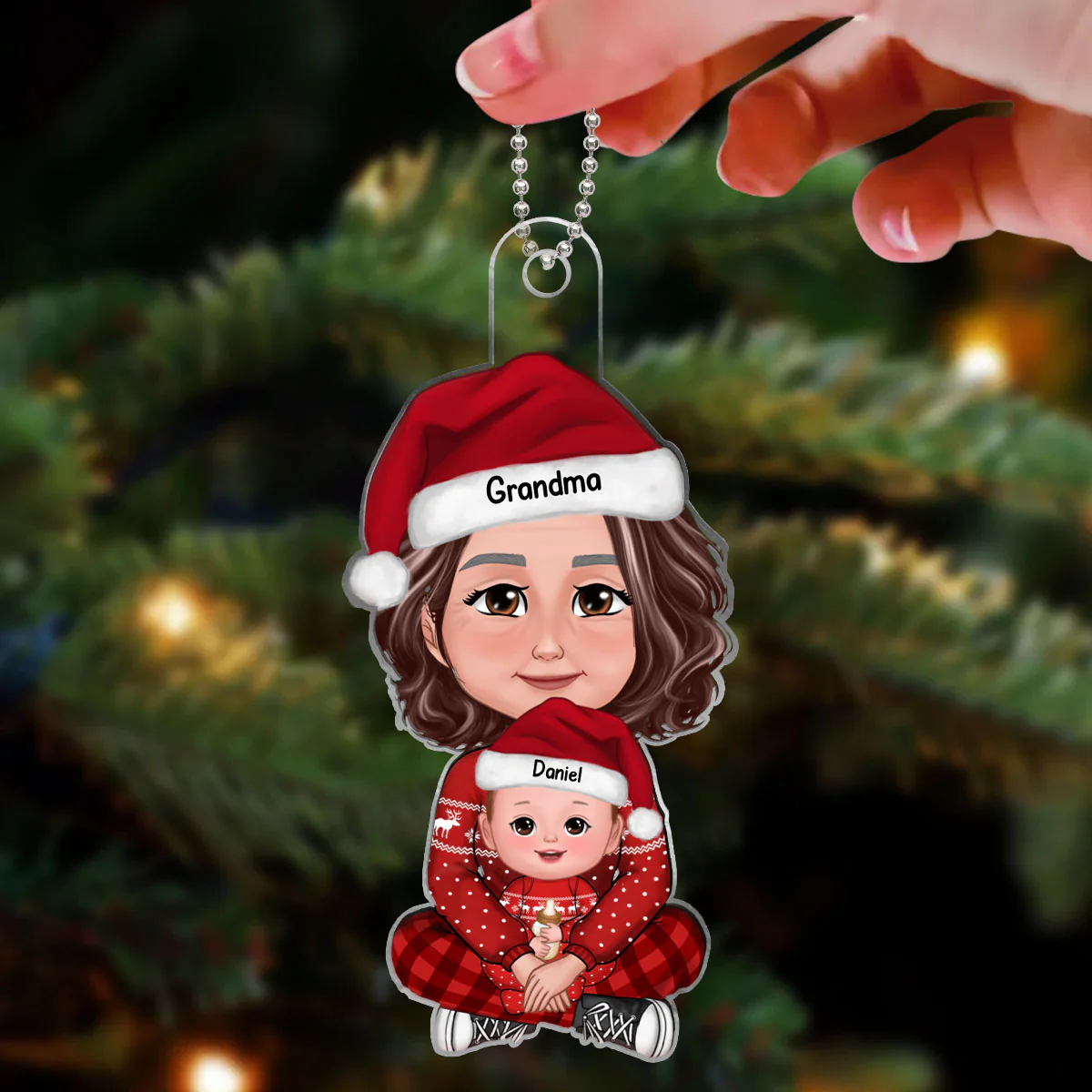 Baby Sitting In Grandma Mom Lap Crossed Leg Christmas Gift Personalized Acrylic Ornament-Baby's First Christmas-Personalized Gift For Grandma - Image 3
