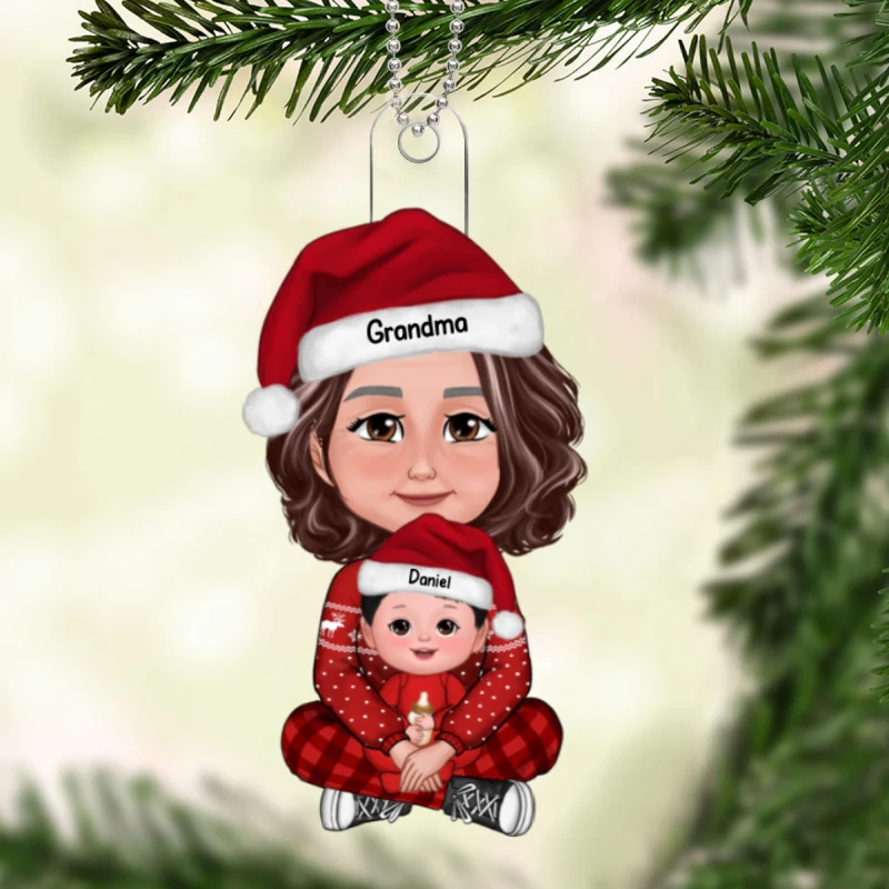 Baby Sitting In Grandma Mom Lap Crossed Leg Christmas Gift Personalized Acrylic Ornament-Baby's First Christmas-Personalized Gift For Grandma - Image 5