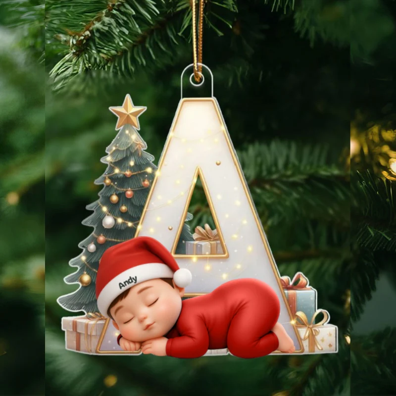 Baby Sleeping Initial Letter Monogram - Personalized Acrylic Ornament - Christmas Gift for Grandkids, Baby, Newborn - Image 10