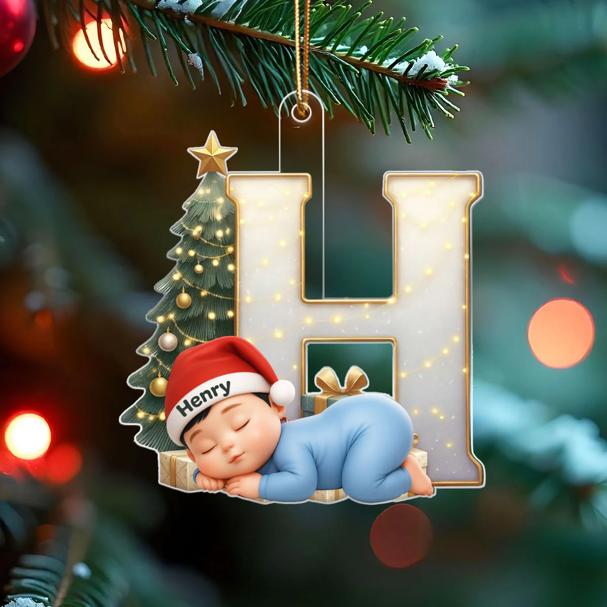 Baby Sleeping Initial Letter Monogram - Personalized Acrylic Ornament - Christmas Gift for Grandkids, Baby, Newborn - Image 5