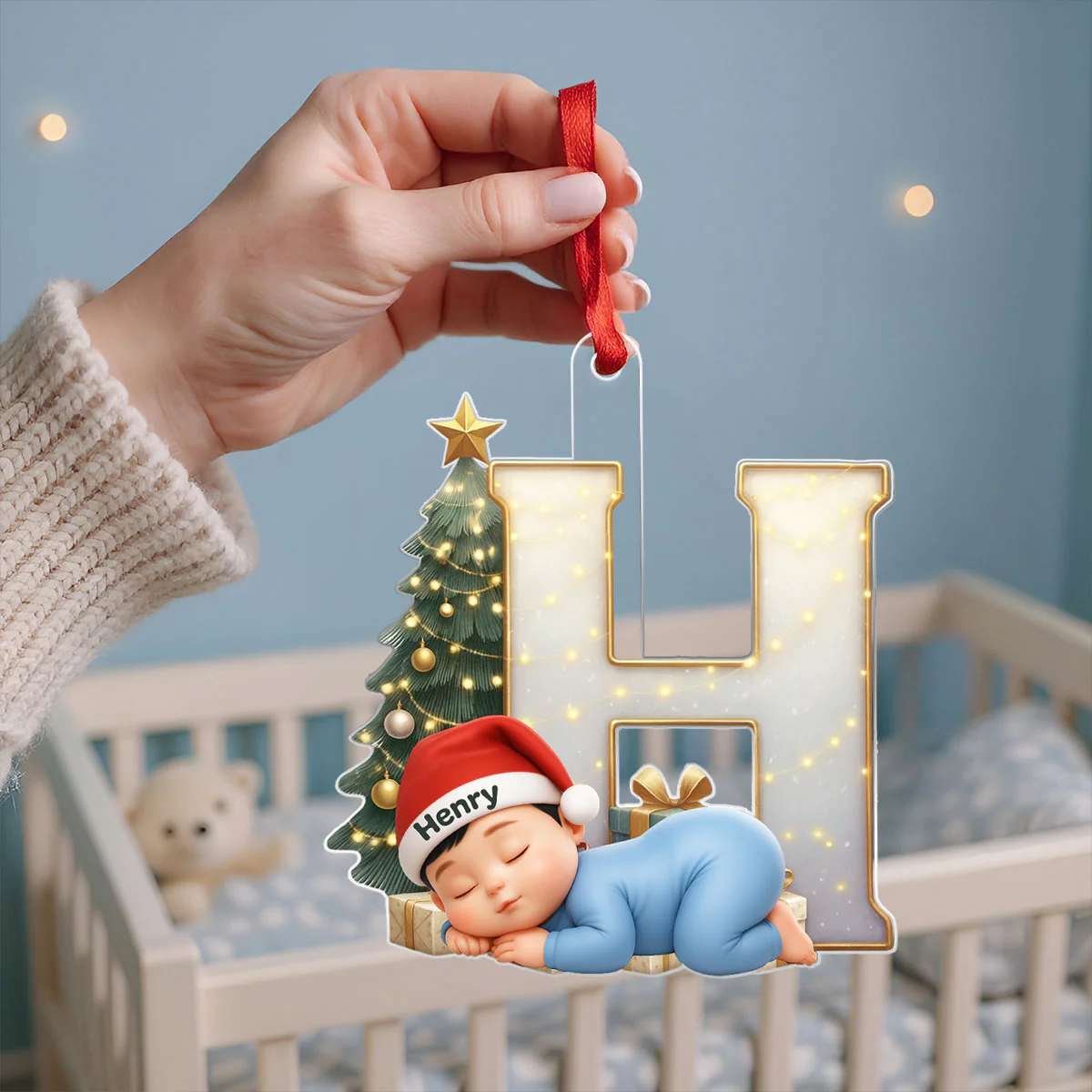 Baby Sleeping Initial Letter Monogram - Personalized Acrylic Ornament - Christmas Gift for Grandkids, Baby, Newborn - Image 6