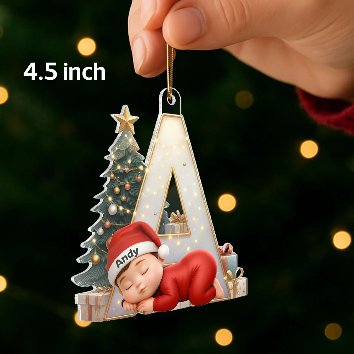 Baby Sleeping Initial Letter Monogram - Personalized Acrylic Ornament - Christmas Gift for Grandkids, Baby, Newborn - Image 8