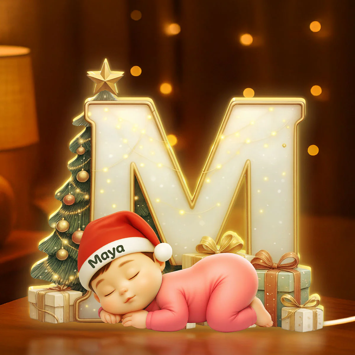 Baby Sleeping Initial Letter Nursery Lamp - Personalized Light Box - Christmas Gift for Grandkids, Baby, Newborn - Image 2