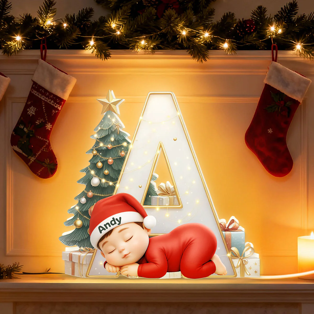 Baby Sleeping Initial Letter Nursery Lamp - Personalized Light Box - Christmas Gift for Grandkids, Baby, Newborn - Image 4