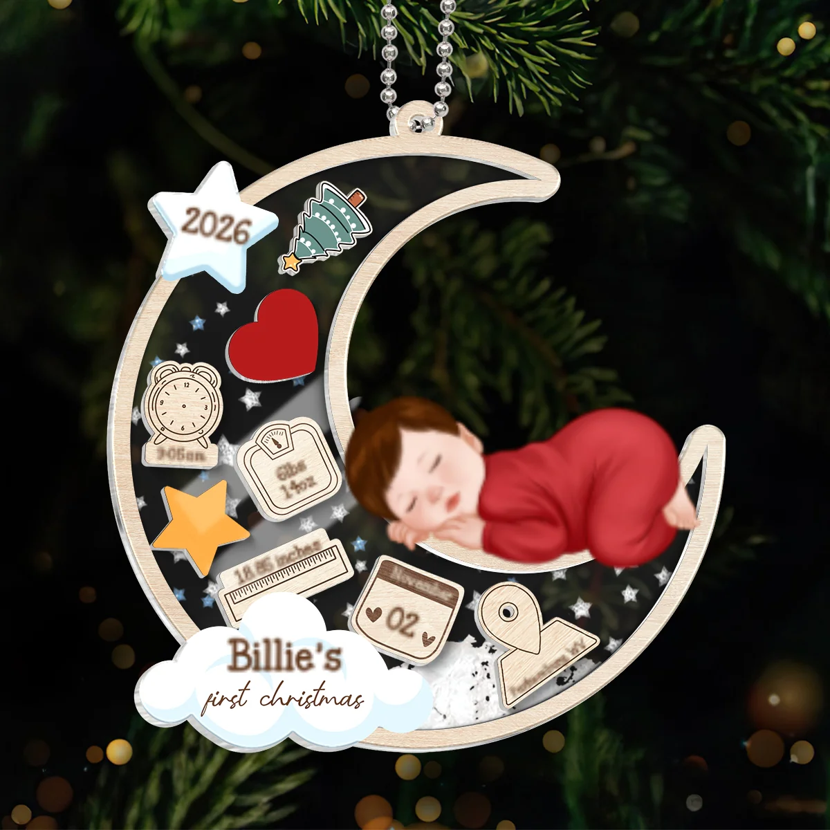 Baby Sleeping On Moon First Christmas Personalized 4D Shaker Ornament, Custom Newborn Gift - Image 10