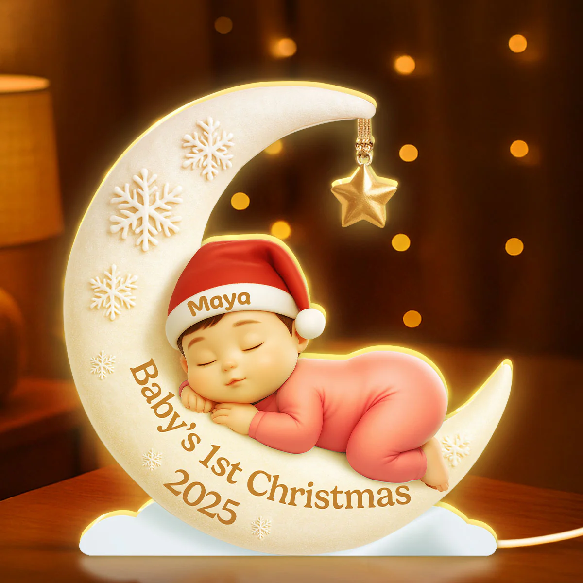 Baby Sleeping on Moon Nursery Lamp - Personalized Light Box - Baby's First Christmas Keepsake, Gift for Grandkids, Baby, Newborn - Image 6