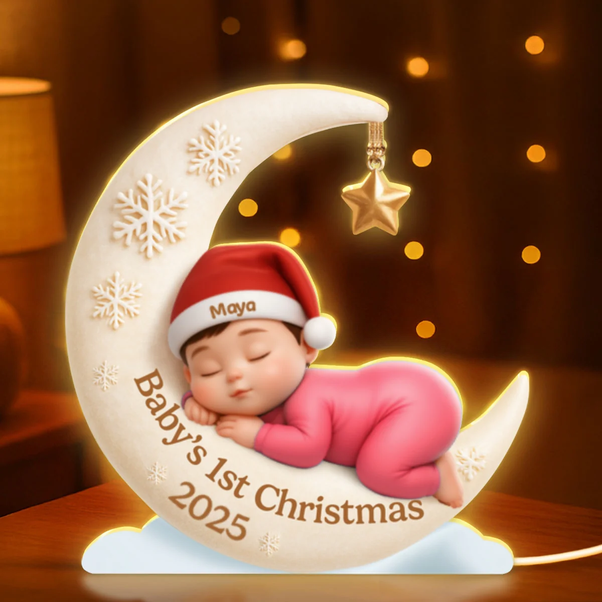 Baby Sleeping on Moon Nursery Lamp - Personalized Light Box - Baby's First Christmas Keepsake, Gift for Grandkids, Baby, Newborn - Image 8