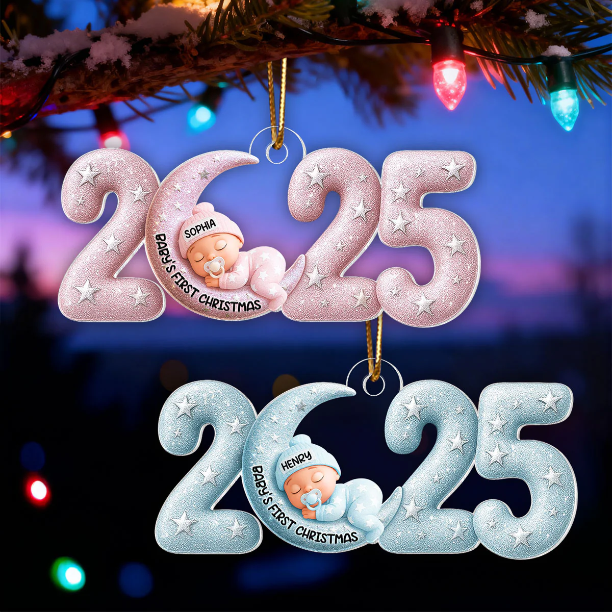 Baby Sleeping on Moon Ornament 2025 Crystal Effect - Personalized Acrylic Ornament - Baby Keepsake Gift, Newborn Gift - Image 3