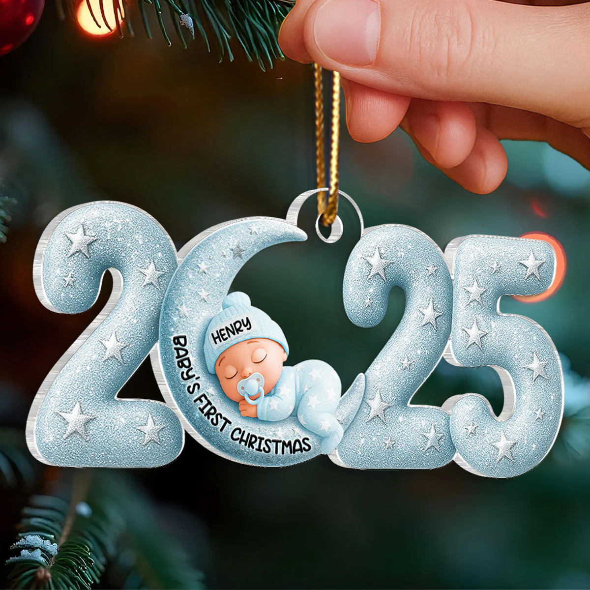 Baby Sleeping on Moon Ornament 2025 Crystal Effect - Personalized Acrylic Ornament - Baby Keepsake Gift, Newborn Gift - Image 4