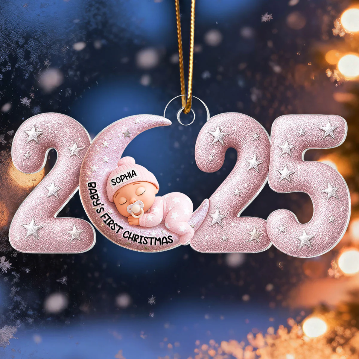 Baby Sleeping on Moon Ornament 2025 Crystal Effect - Personalized Acrylic Ornament - Baby Keepsake Gift, Newborn Gift - Image 6