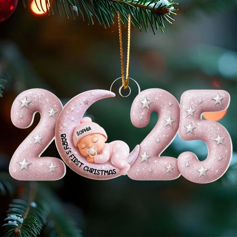 Baby Sleeping on Moon Ornament 2025 Crystal Effect - Personalized Acrylic Ornament - Baby Keepsake Gift, Newborn Gift - Image 8