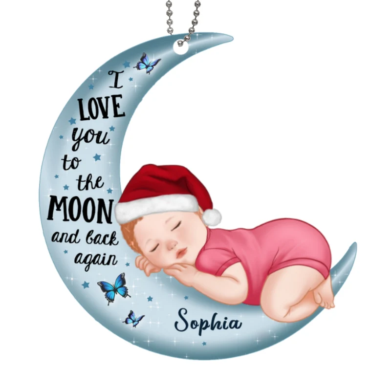Baby Sleeping On Moon Personalized Christmas Acrylic Ornament - Image 4