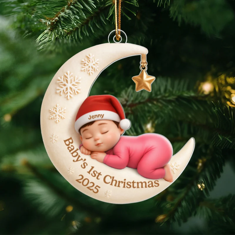 Baby Sleeping on Moon - Personalized Acrylic Ornament - Baby's First Christmas Keepsake, Gift for Grandkids, Baby, Newborn - Image 10