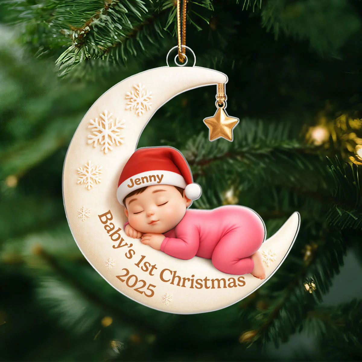 Baby Sleeping on Moon - Personalized Acrylic Ornament - Baby's First Christmas Keepsake, Gift for Grandkids, Baby, Newborn - Image 2