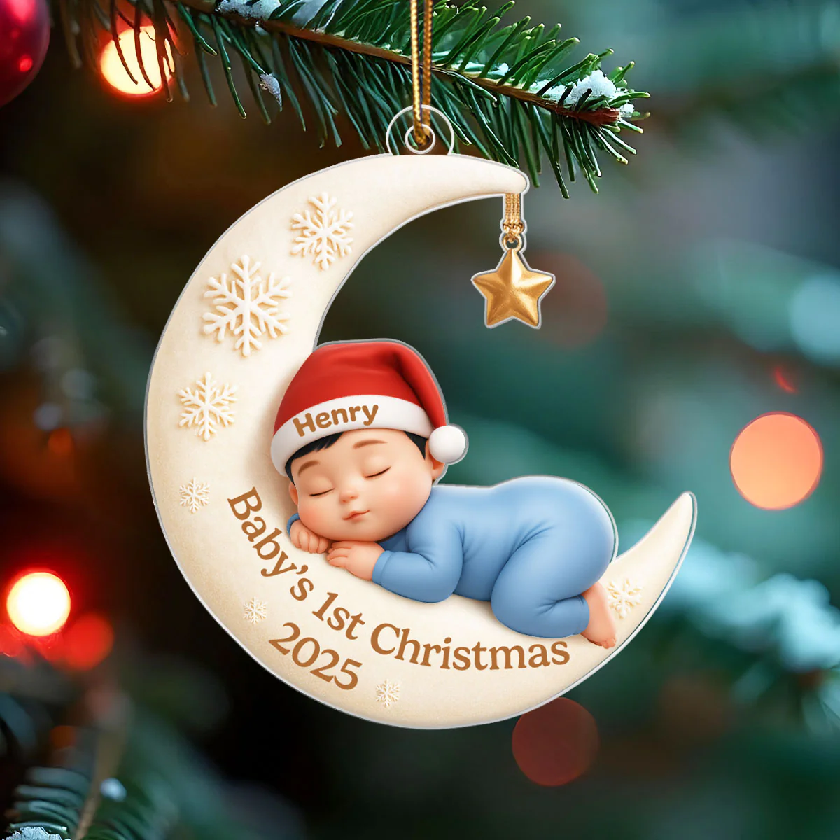 Baby Sleeping on Moon - Personalized Acrylic Ornament - Baby's First Christmas Keepsake, Gift for Grandkids, Baby, Newborn - Image 3