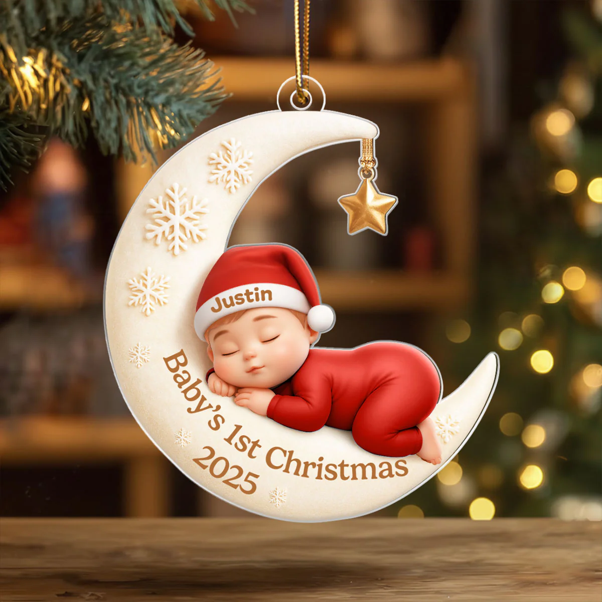 Baby Sleeping on Moon - Personalized Acrylic Ornament - Baby's First Christmas Keepsake, Gift for Grandkids, Baby, Newborn - Image 4