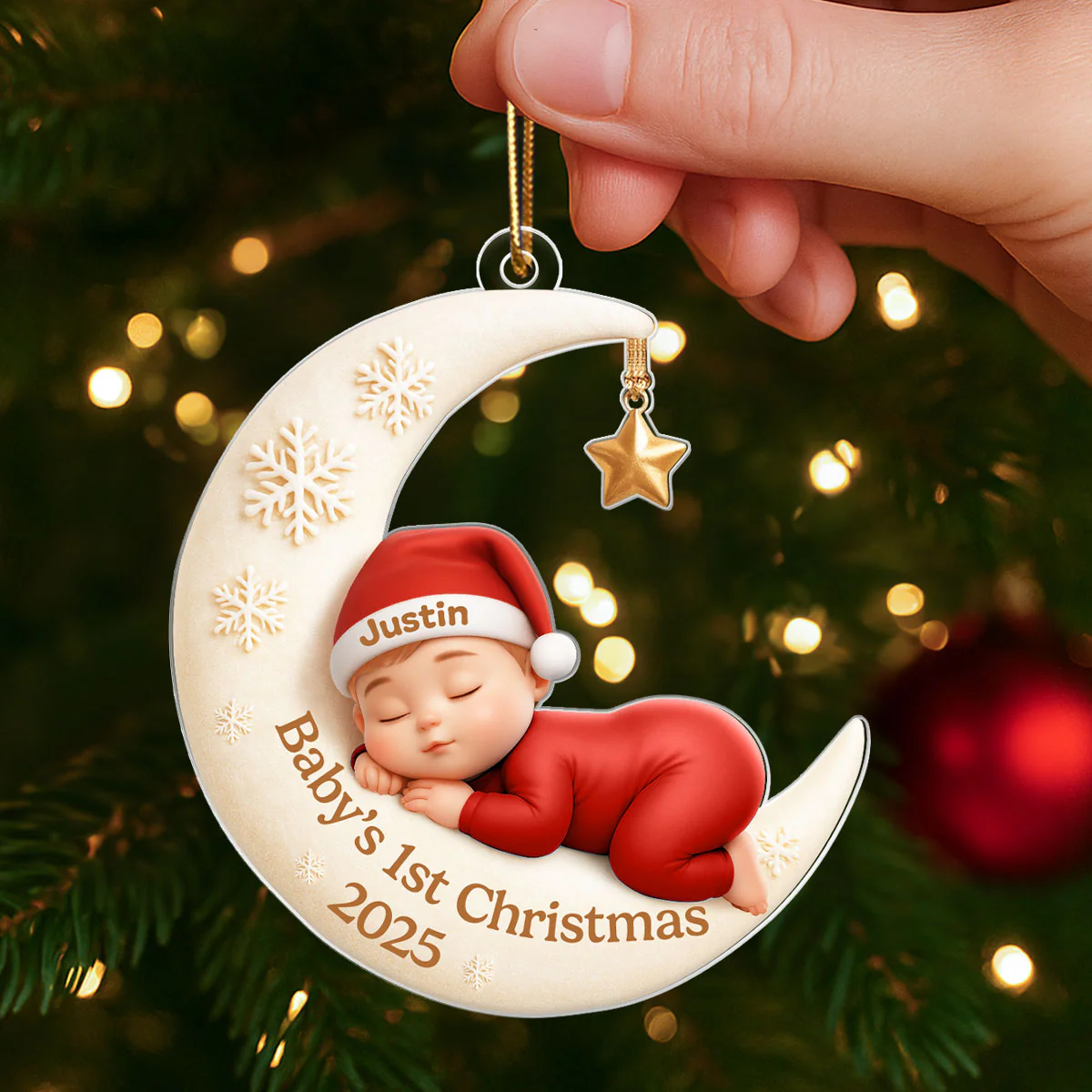 Baby Sleeping on Moon - Personalized Acrylic Ornament - Baby's First Christmas Keepsake, Gift for Grandkids, Baby, Newborn - Image 7