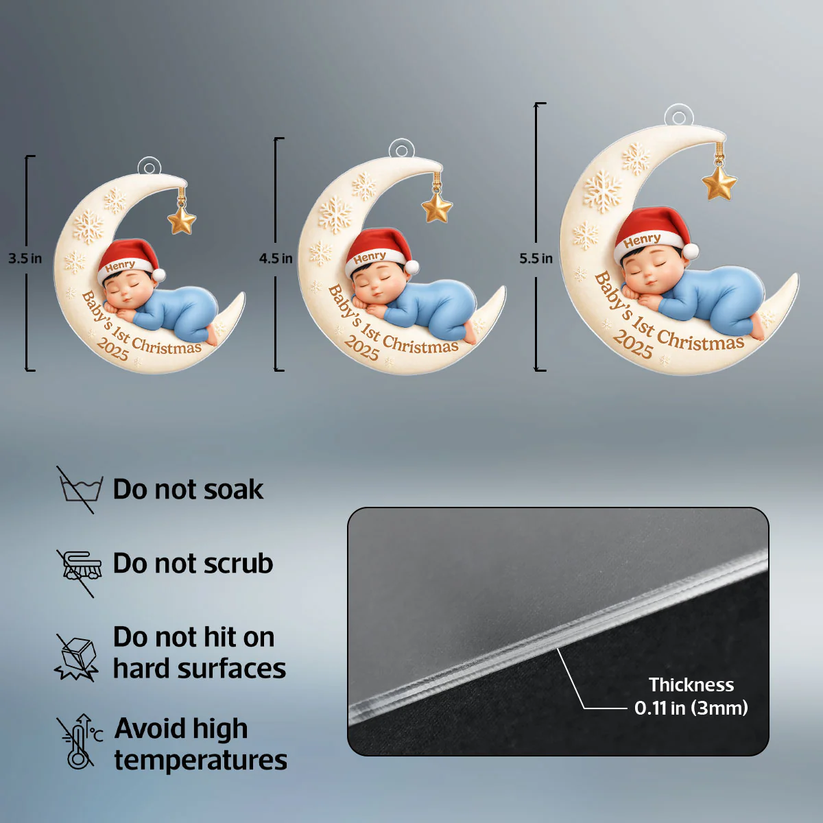 Baby Sleeping on Moon - Personalized Acrylic Ornament - Baby's First Christmas Keepsake, Gift for Grandkids, Baby, Newborn - Image 9