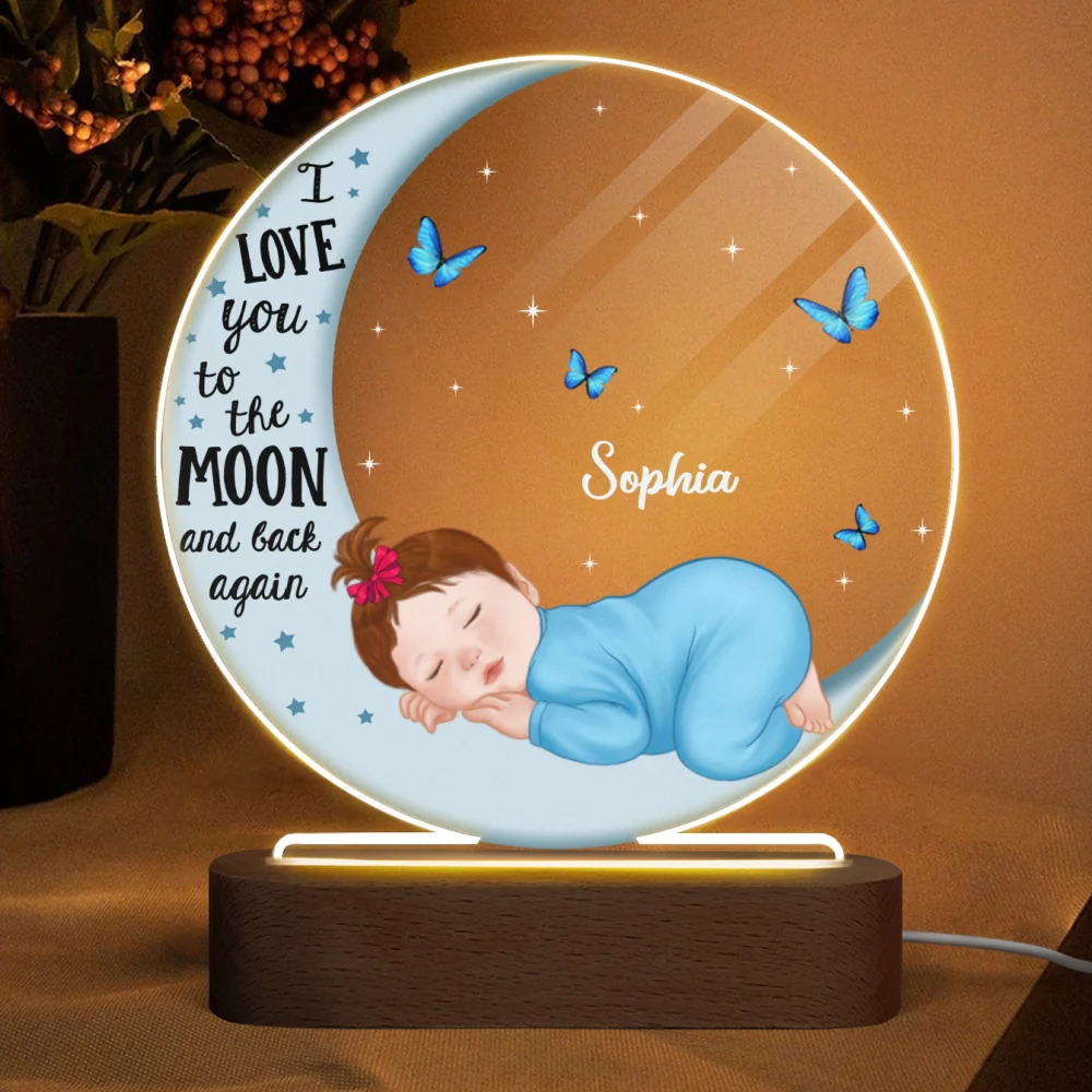 Baby Sleeping On Moon Personalized Circle LED Night Light - Image 4