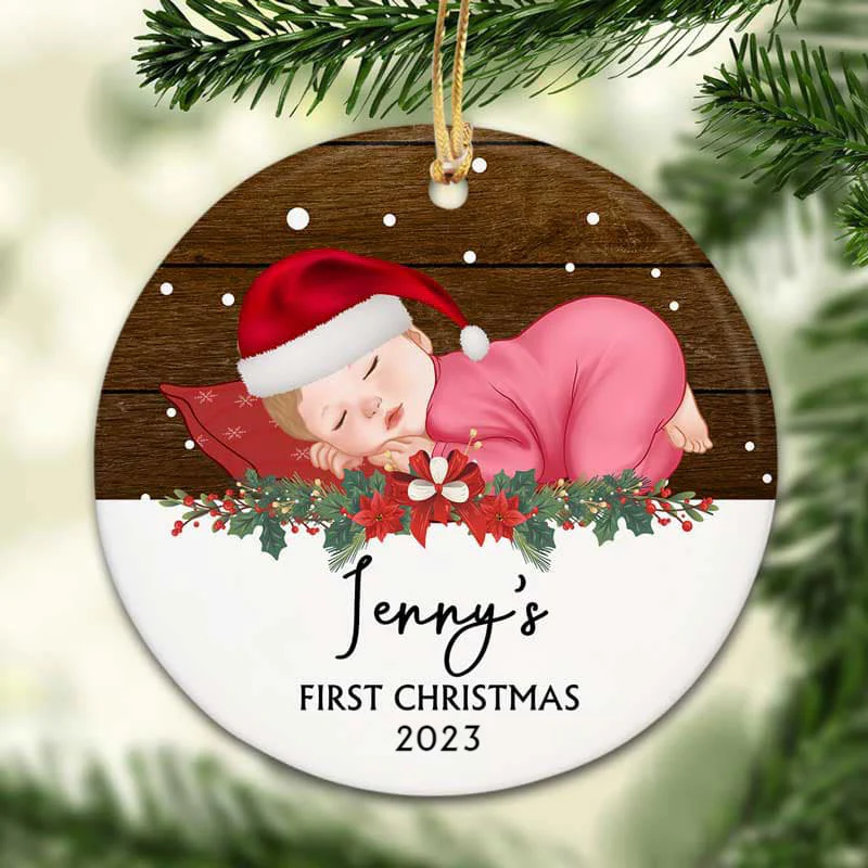 Baby Snow First Christmas Personalized Circle Ornament - Image 2