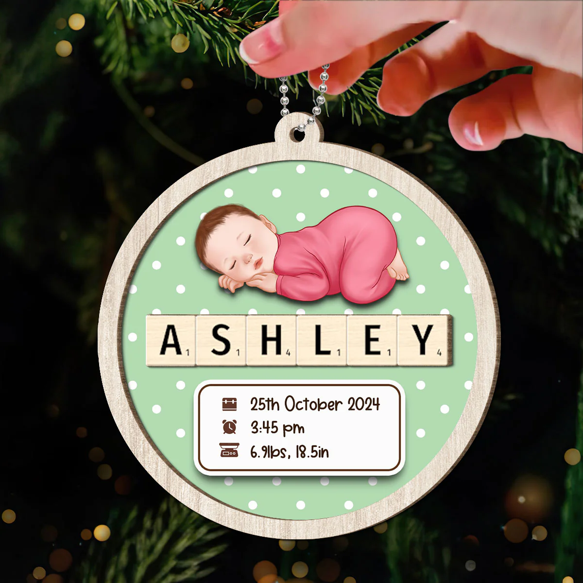 Baby Stats First Christmas Christmas Decor Personalized 2-Layer Wooden Ornament - Image 3