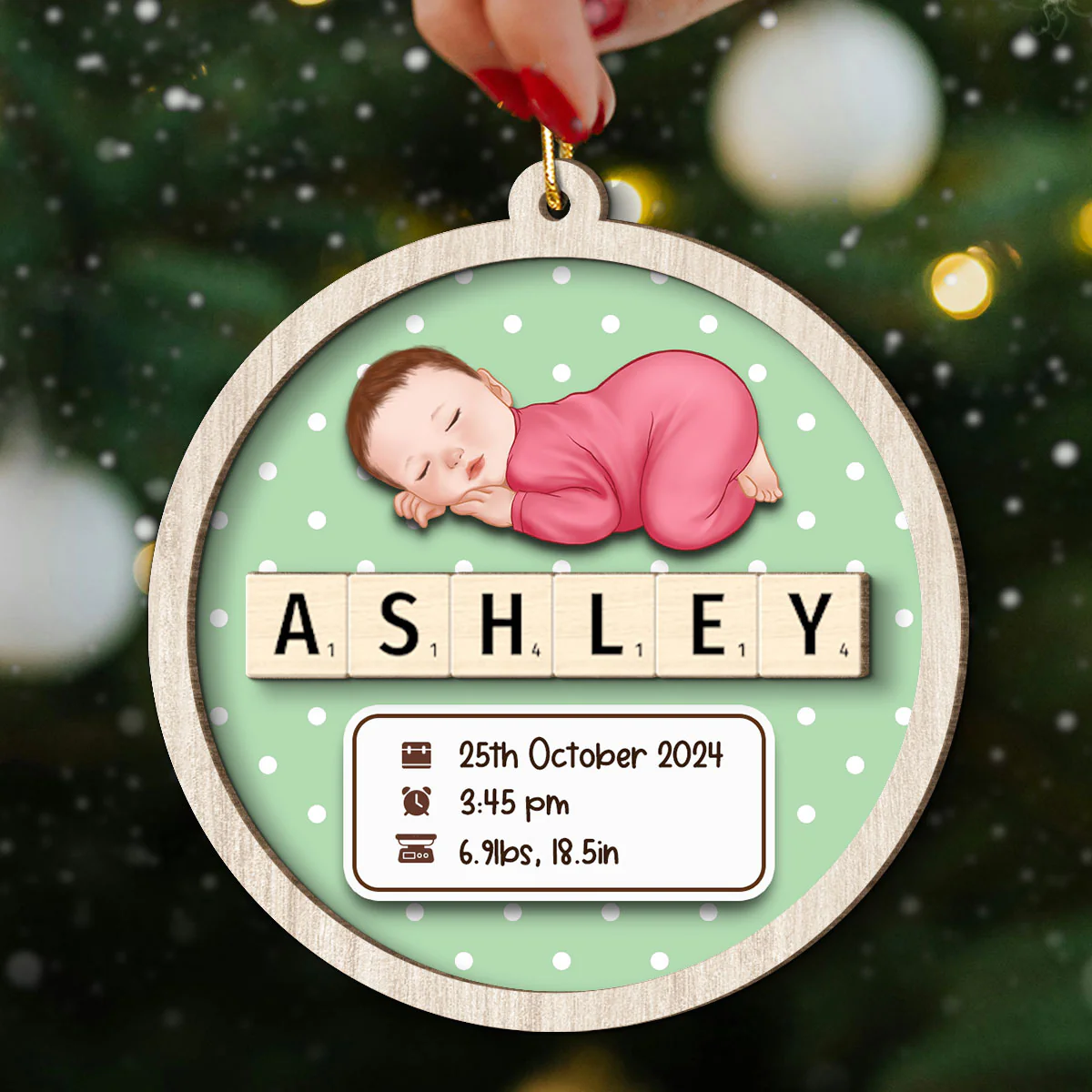 Baby Stats First Christmas Christmas Decor Personalized 2-Layer Wooden Ornament - Image 4