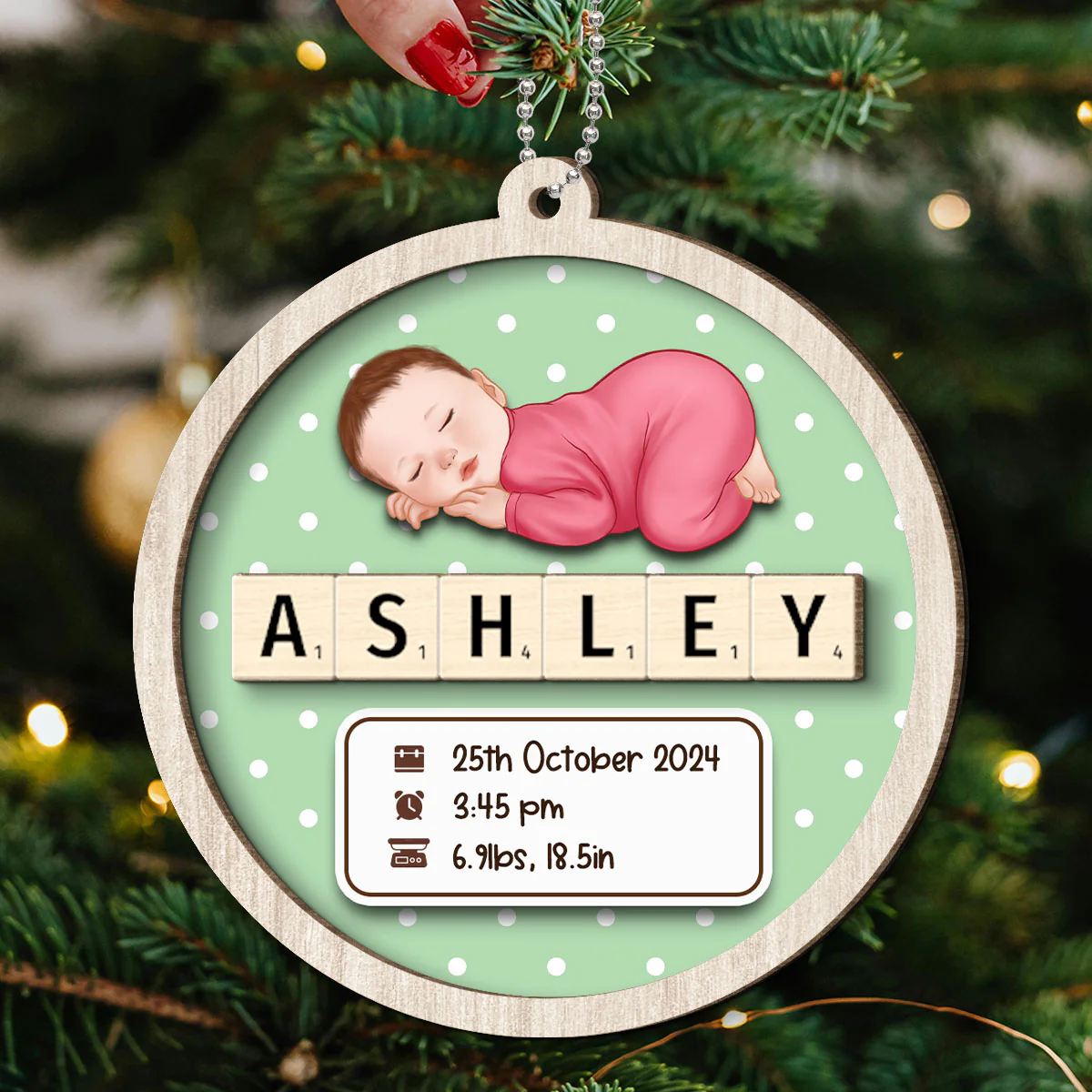 Baby Stats First Christmas Christmas Decor Personalized 2-Layer Wooden Ornament - Image 5
