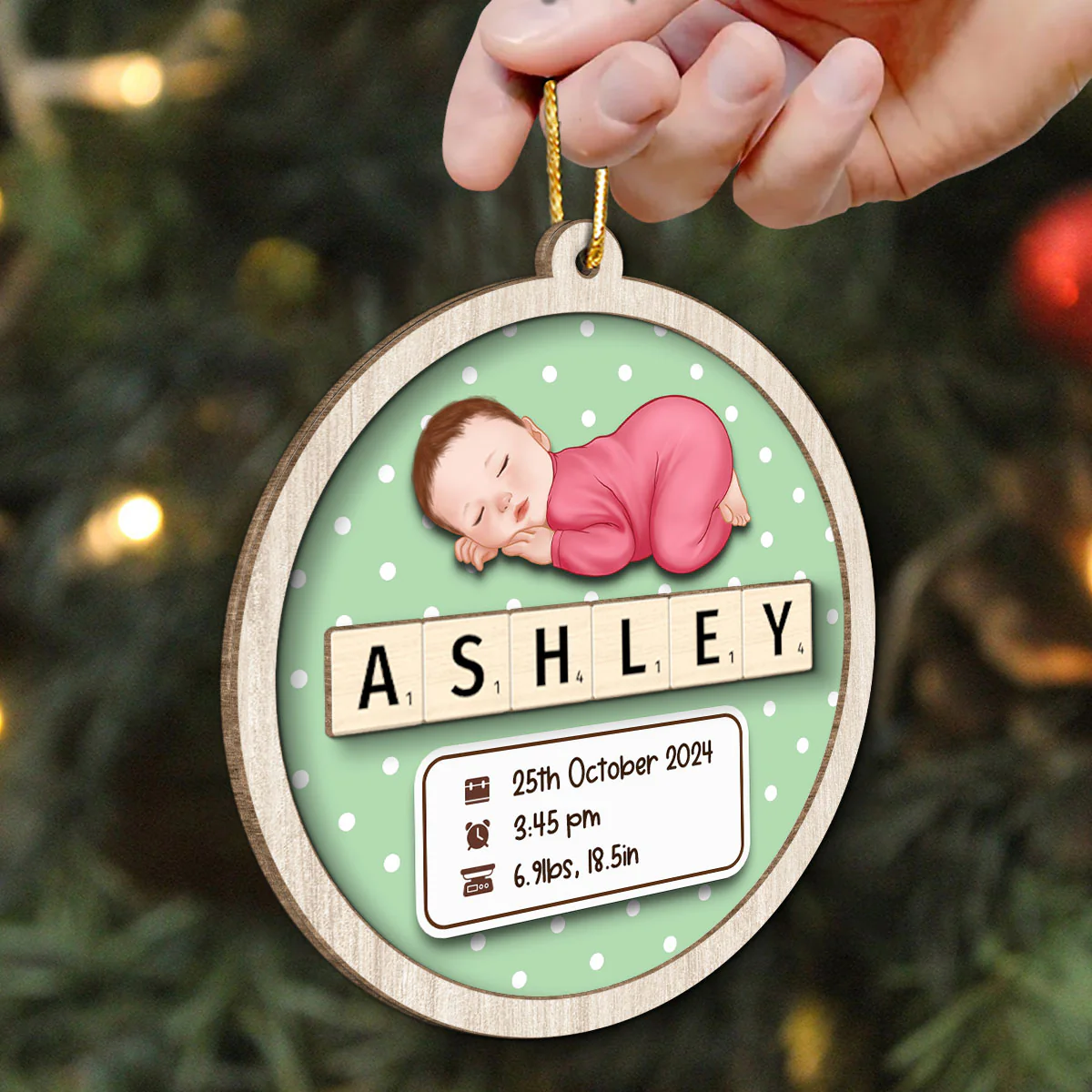 Baby Stats First Christmas Christmas Decor Personalized 2-Layer Wooden Ornament - Image 6