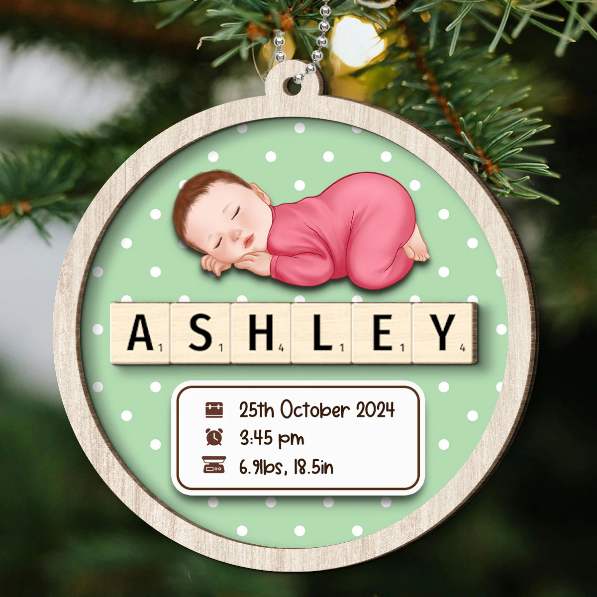 Baby Stats First Christmas Christmas Decor Personalized 2-Layer Wooden Ornament - Image 7
