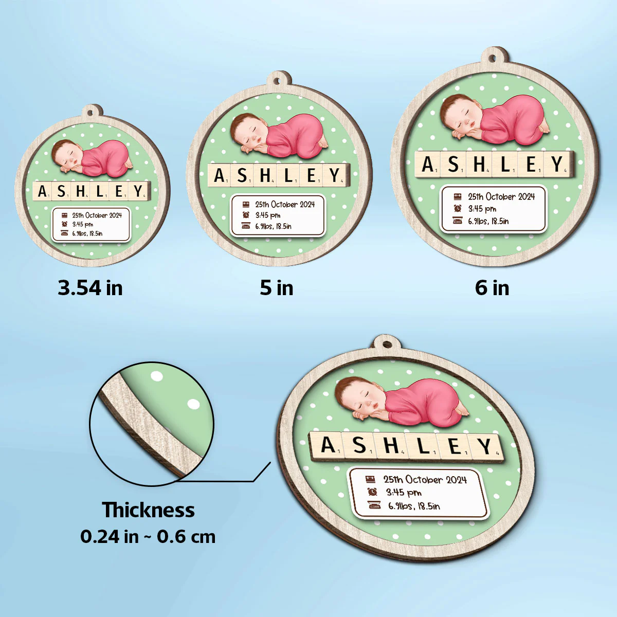 Baby Stats First Christmas Christmas Decor Personalized 2-Layer Wooden Ornament - Image 8