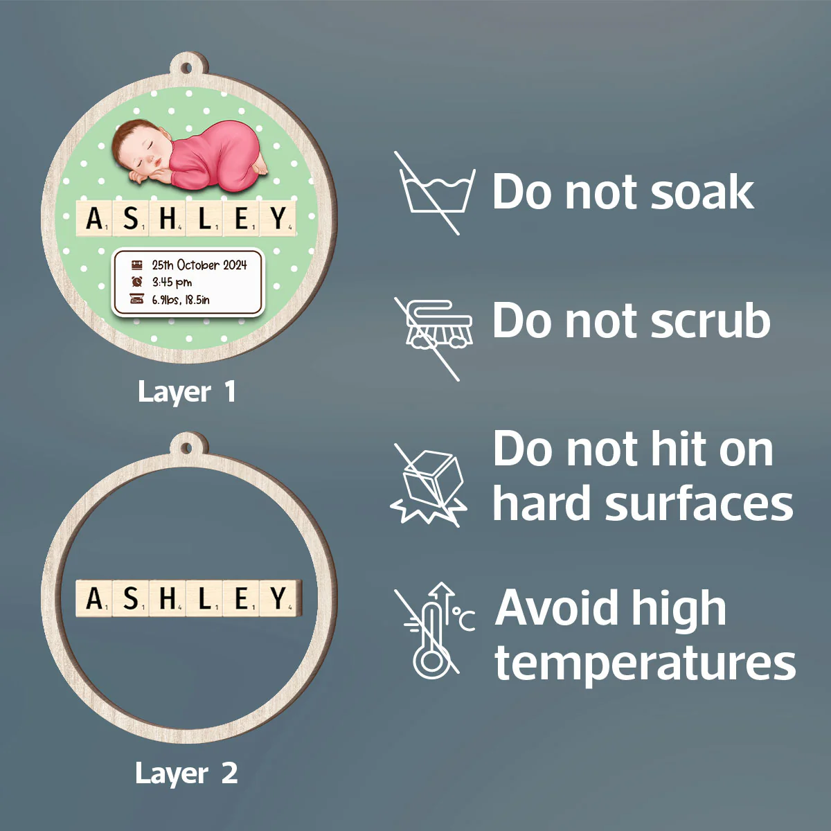 Baby Stats First Christmas Christmas Decor Personalized 2-Layer Wooden Ornament - Image 9