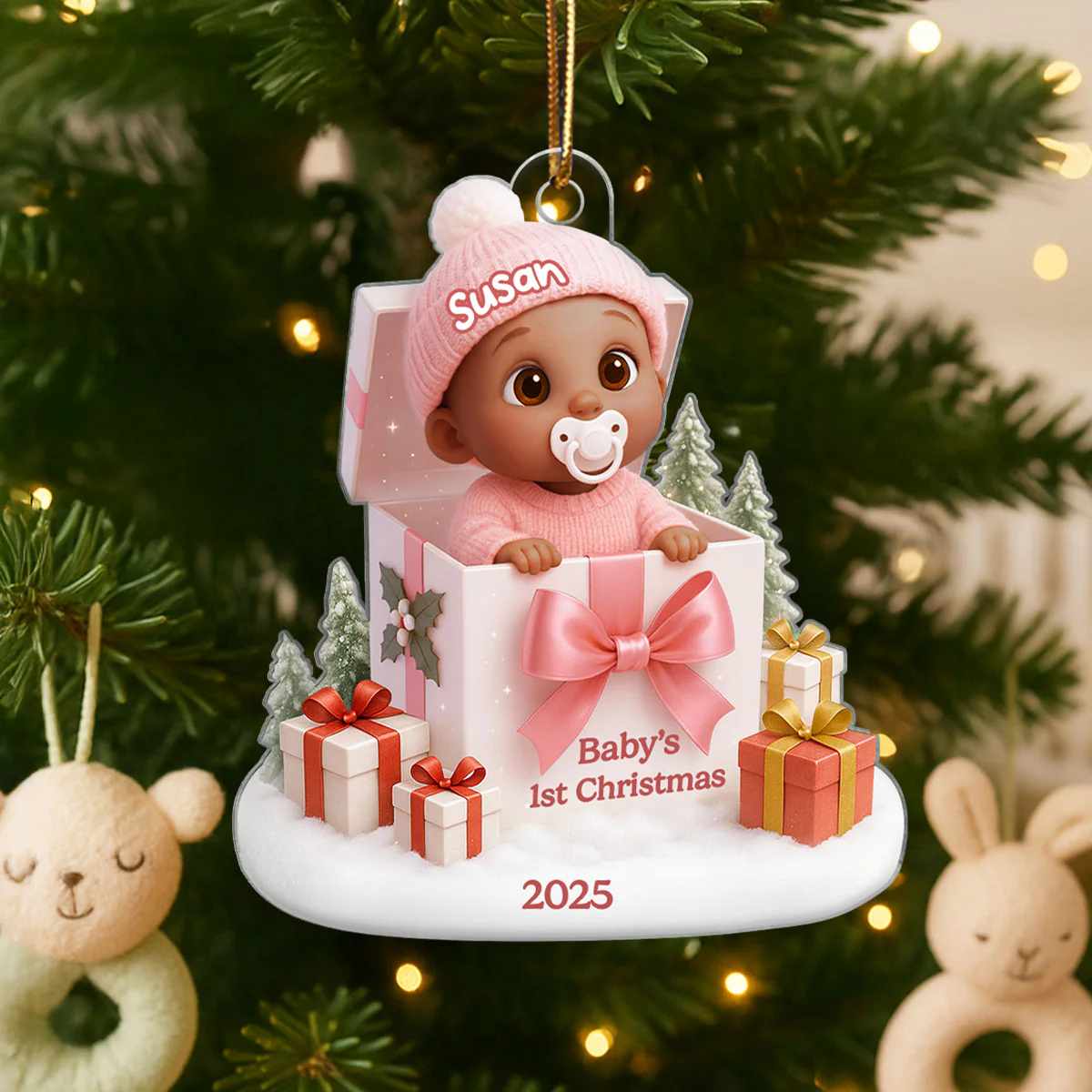 Baby's 1st Christmas Gift Box - Personalized Acrylic Ornament - Christmas Keepsake for Baby, Newborn, Nursery Lamp - Image 2