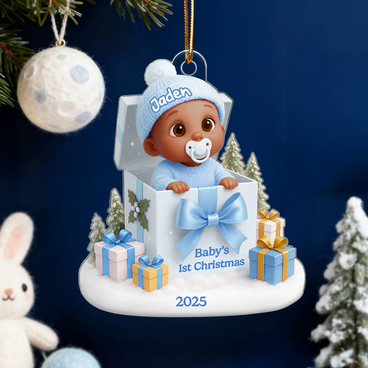 Baby's 1st Christmas Gift Box - Personalized Acrylic Ornament - Christmas Keepsake for Baby, Newborn, Nursery Lamp - Image 3