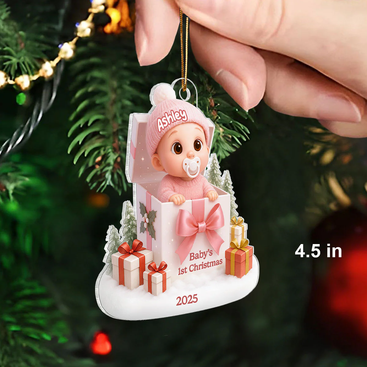 Baby's 1st Christmas Gift Box - Personalized Acrylic Ornament - Christmas Keepsake for Baby, Newborn, Nursery Lamp - Image 5
