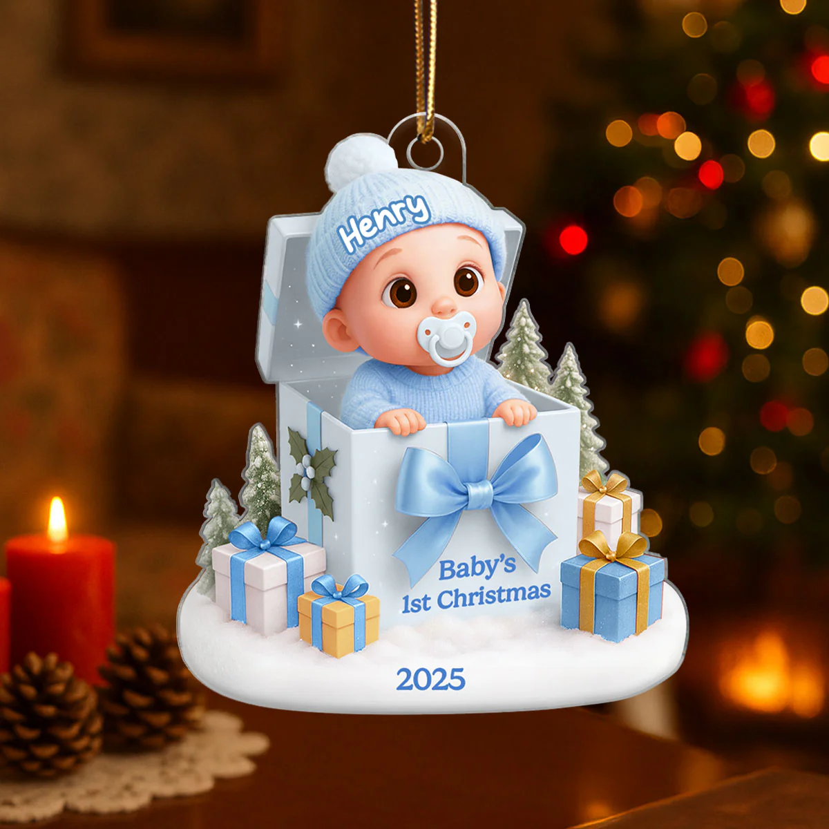 Baby's 1st Christmas Gift Box - Personalized Acrylic Ornament - Christmas Keepsake for Baby, Newborn, Nursery Lamp - Image 6