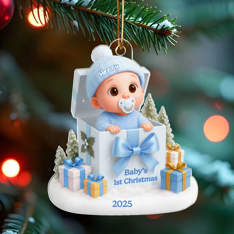 Baby's 1st Christmas Gift Box - Personalized Acrylic Ornament - Christmas Keepsake for Baby, Newborn, Nursery Lamp - Image 8