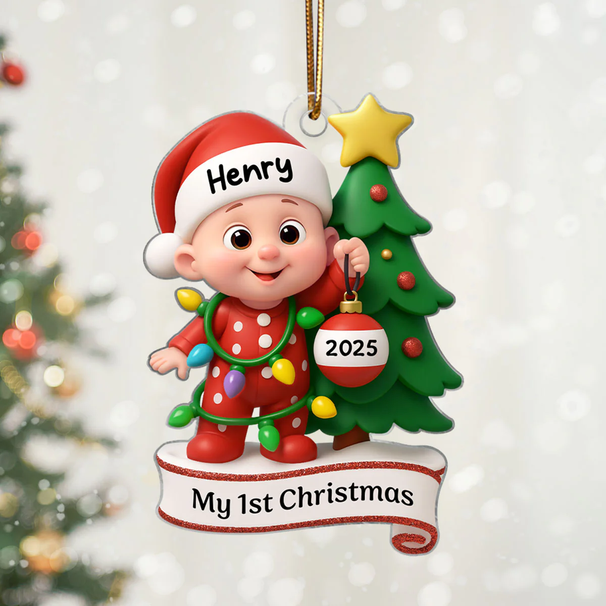 Baby's 1st Christmas Holding Bauble Personalized Acrylic Ornament, Christmas Gift for Baby, Christmas Keepsake