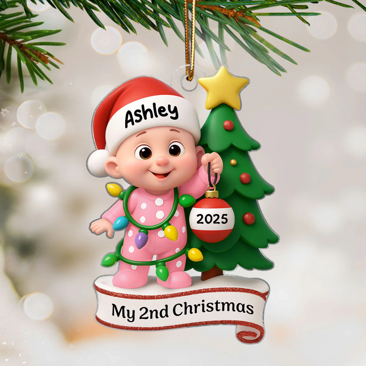 Baby's 1st Christmas Holding Bauble Personalized Acrylic Ornament, Christmas Gift for Baby, Christmas Keepsake - Image 2