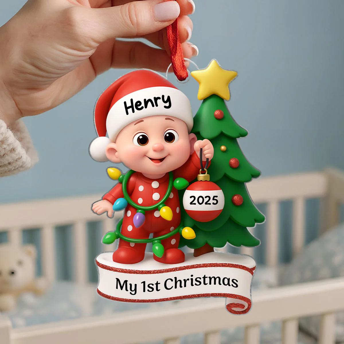 Baby's 1st Christmas Holding Bauble Personalized Acrylic Ornament, Christmas Gift for Baby, Christmas Keepsake - Image 5