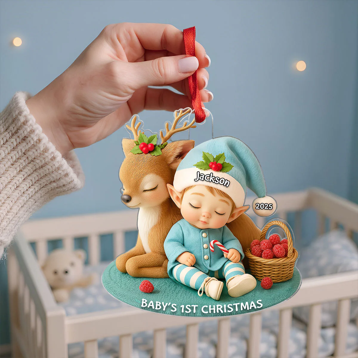 Baby's 1st Christmas Ornament – Cute Elf & Reindeer Acrylic Keepsake – Personalized Newborn Holiday Gift 2025 - Image 3