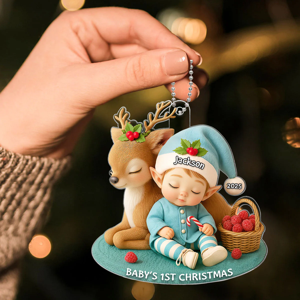 Baby's 1st Christmas Ornament – Cute Elf & Reindeer Acrylic Keepsake – Personalized Newborn Holiday Gift 2025 - Image 4