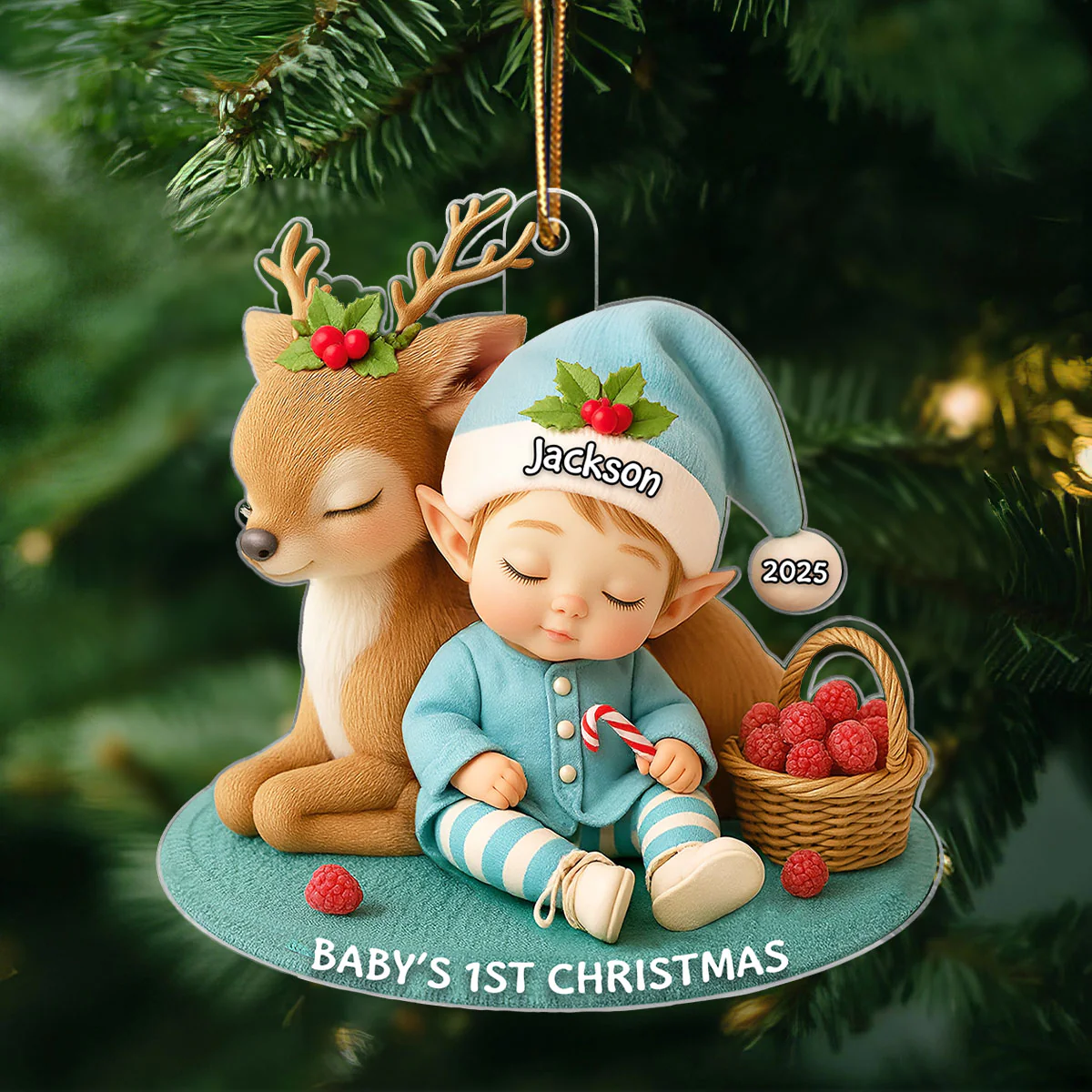 Baby's 1st Christmas Ornament – Cute Elf & Reindeer Acrylic Keepsake – Personalized Newborn Holiday Gift 2025 - Image 5