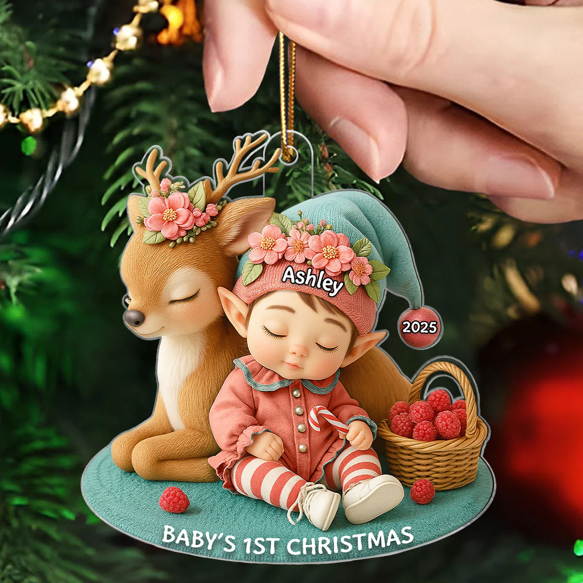 Baby's 1st Christmas Ornament – Cute Elf & Reindeer Acrylic Keepsake – Personalized Newborn Holiday Gift 2025 - Image 6